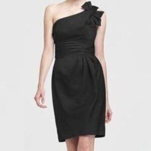 David’s Bridal 84333 One Shoulder Black Satin Mini Cocktail Dress Bow Ruching 4